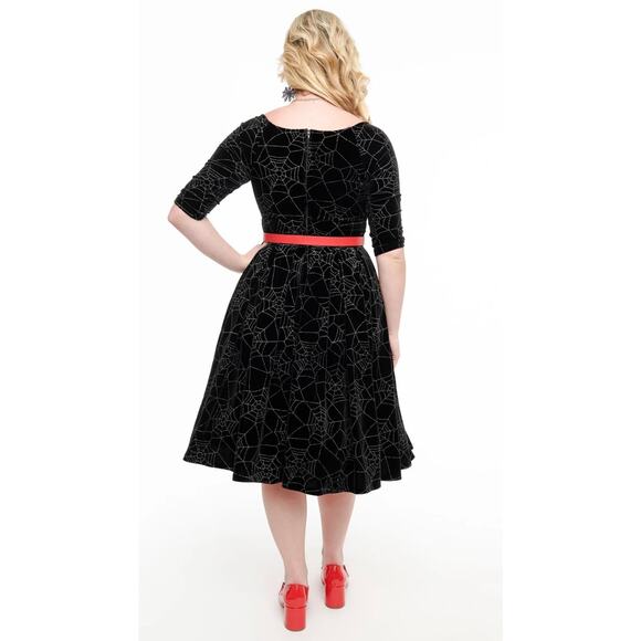 Unique Vintage 1950’s Black Velvet Spiderweb Marceline Swing Dress M NWOT - Picture 2 of 4